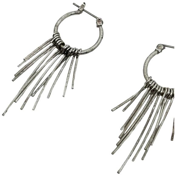 Elegant Silver Tassel Hoop Earrings - Picture 6 of 6